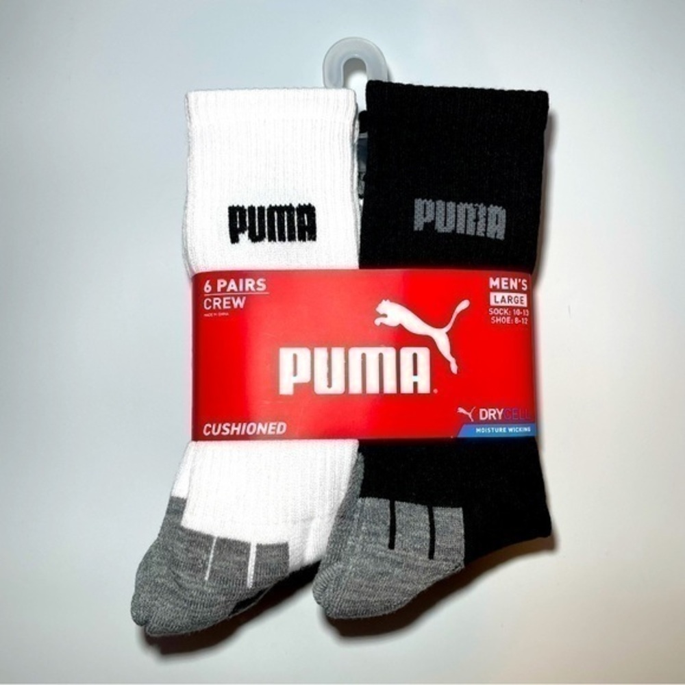 Puma men’s crew socks 6 pack size 8-12 white black gray DryCell
